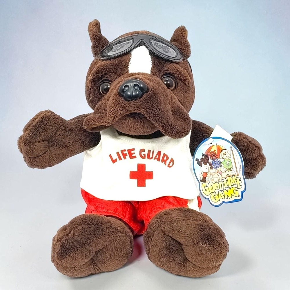 VTG 1990's DanDee Goodtime Gang Lifeguard Bulldog Plush Brown Goggles Summer Toy